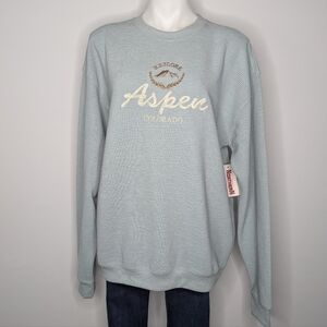 NWT Souvenirs Northern Blue Ribbed Aspen Colorado Pullover Sweatshirt L